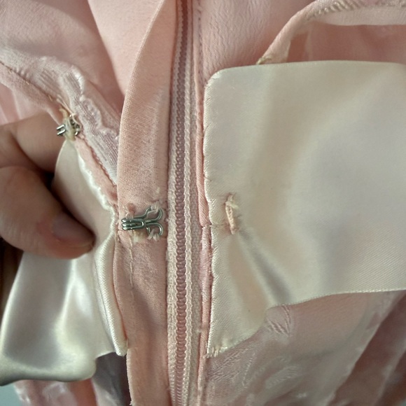 Vintage 80s Pink Silk Chiffon Frances Brewster Dress Sheer Floral Velvet Sz L/XL - Picture 11 of 15